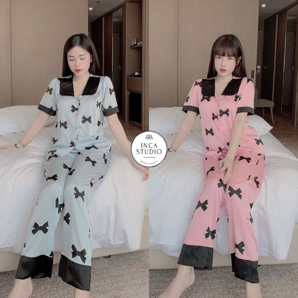 (Xả kho) Đồ ngủ Pyjama lụa Latin cao cấp INCA 09- Free size dưới 60kg, Chất Lụa thoáng mát