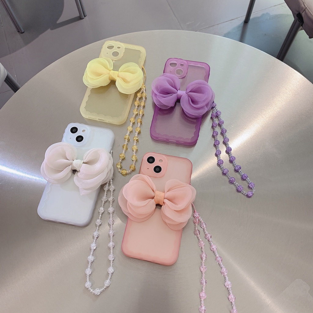 Ốp Điện Thoại Mềm Màu Laser Phối Chuỗi Hạt Và Nơ Cho Iphone 12 pro max 11 pro max xs max xr x