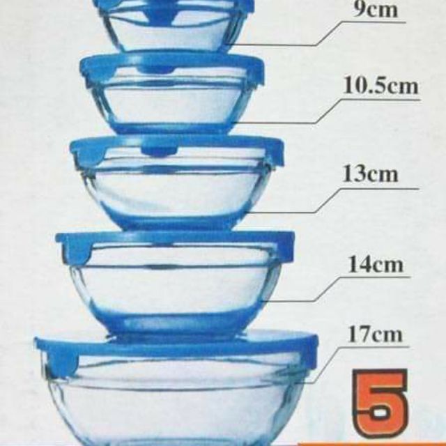 Bộ thố thuỷ tinh 5 cái có nắp đậy