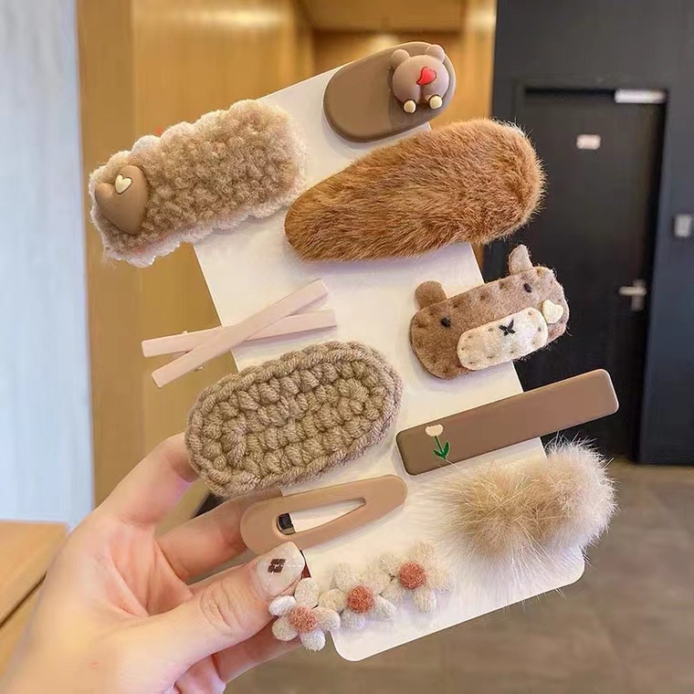 Set 8 - 10 kẹp tóc thu đông phong cách Hàn Quốc dễ thương dành cho bé