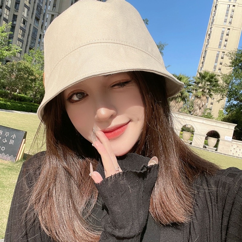 Nón bucket vải gắn tag da siêu xinh (FH9)