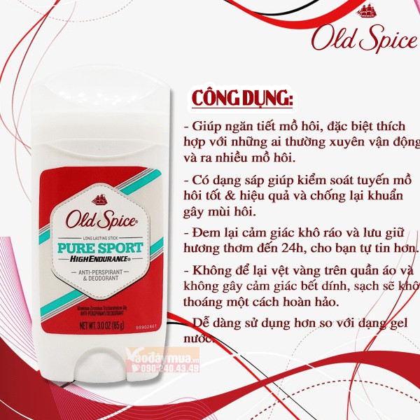 Chai lớn 85g Sáp khử mùi Old Spice Pure Sport Cánh Buồm Mỹ - KB231