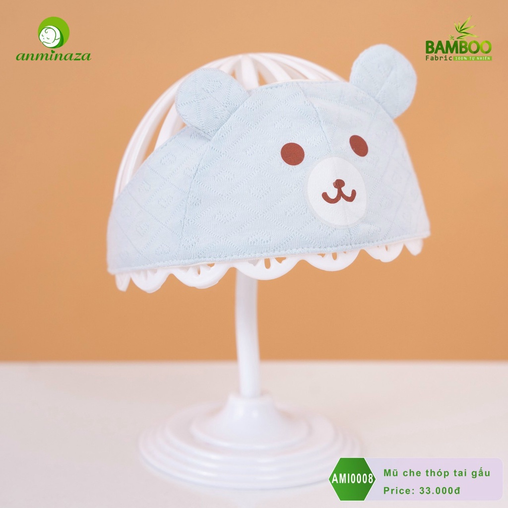 Mũ Che Thóp Tai Gấu Sợi Tre Anminaza Cao Cấp BaBibu