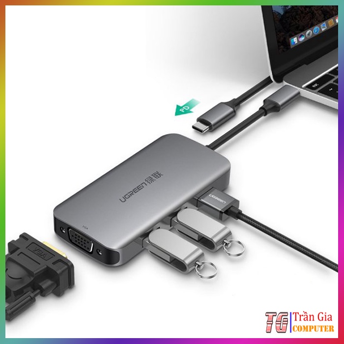 Cáp USB Type C to VGA, Hub USB 3.0 Ugreen 50210