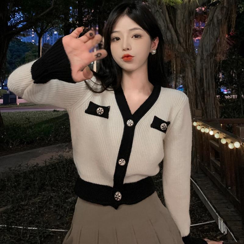 Áo khoác cardigan dệt kim tay dài cổ chữ V thoáng khí phong cách Hàn Quốc cho nữ