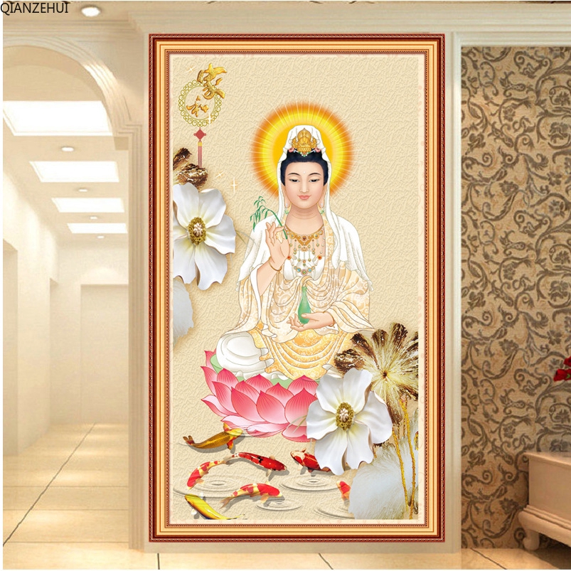 Bộ tranh đính đá tự làm hình tượng phật trang trí tiện dụng