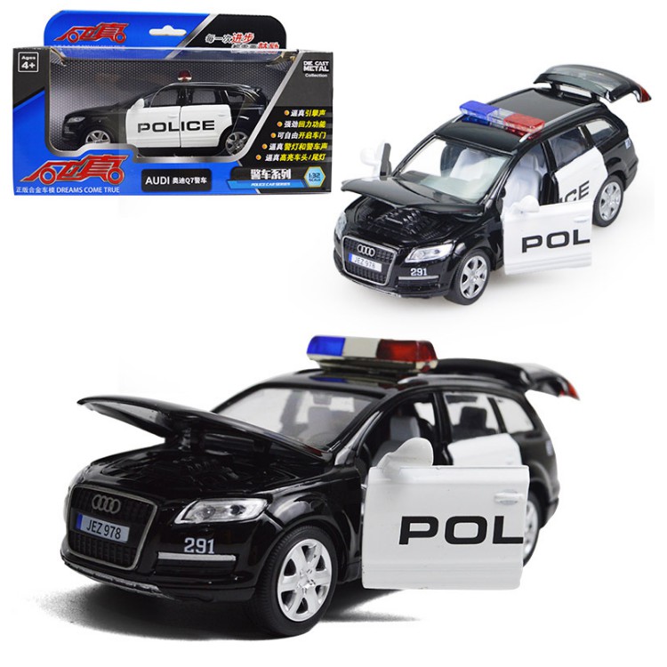 Đồ chơi xe ô tô cảnh sát bằng sắt mô hình ô tô Audi Q7 có đèn và âm thanh