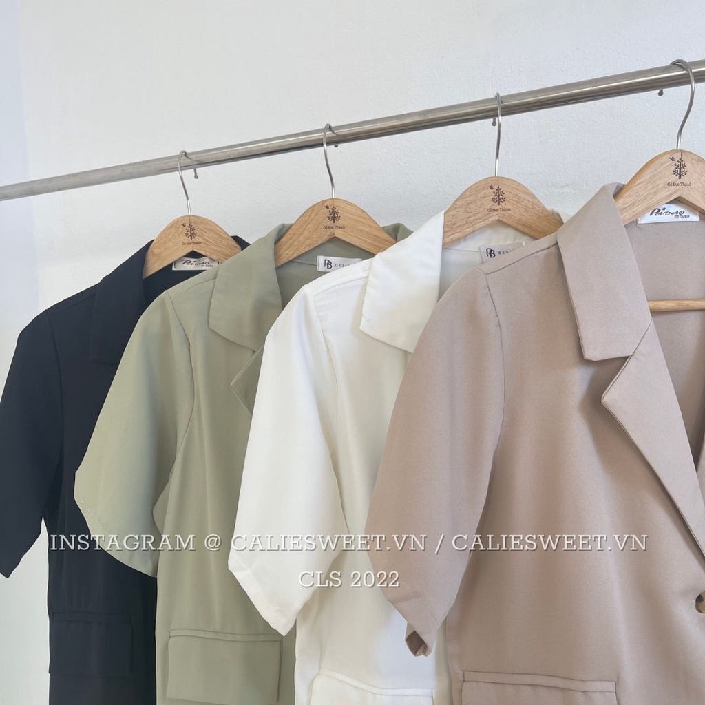 Áo blazer nữ tay ngắn Caliesweet áo khoác blazer nữ có độn vai