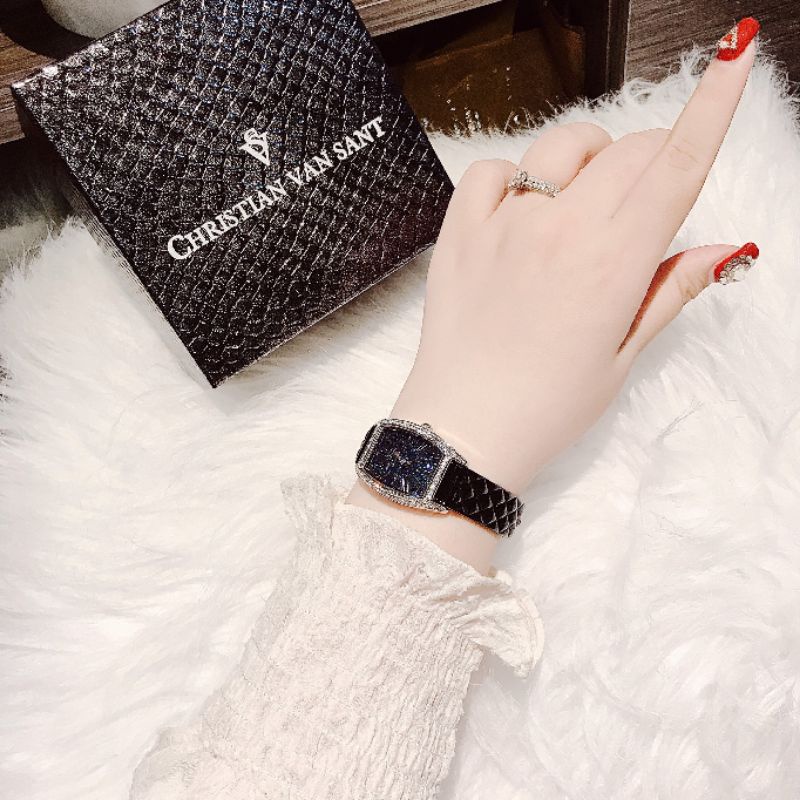 Set đồng hồ nữ Davena full đá đen cực xinh tặng kèm 2 dây