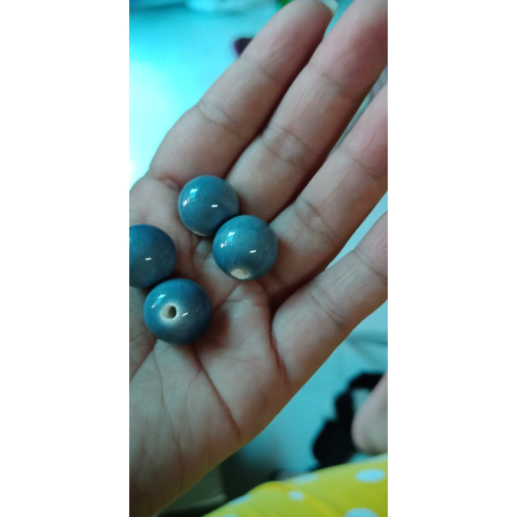 5viên đá gốm sứ xám 14mm lỗ xỏ 5mm