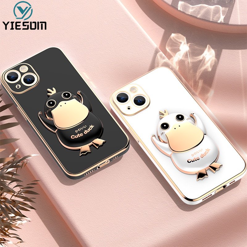 Ốp Điện Thoại Silicon Mềm Chống Sốc Có Giá Đỡ Hình Chú Vịt Dễ Thương Cho iPhone 14 13 Pro Max 14 Plus 13 Pro 13 Mini