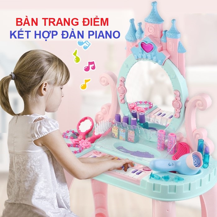 Đồ chơi trang điểm cho bé gái bộ bàn đầy đủ phụ kiện có âm thanh ánh sáng hộp đẹp, quà tặng sinh nhật cho bé