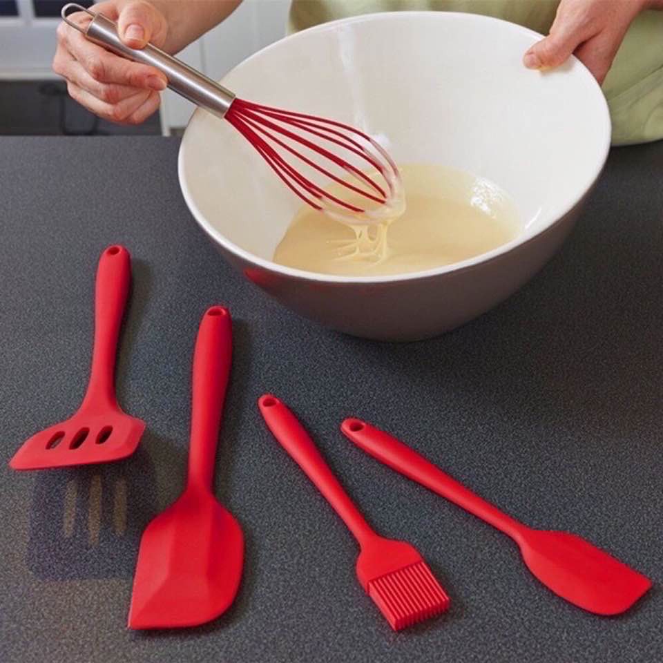 Bộ 5 phới chổi spatula silicon đỏ