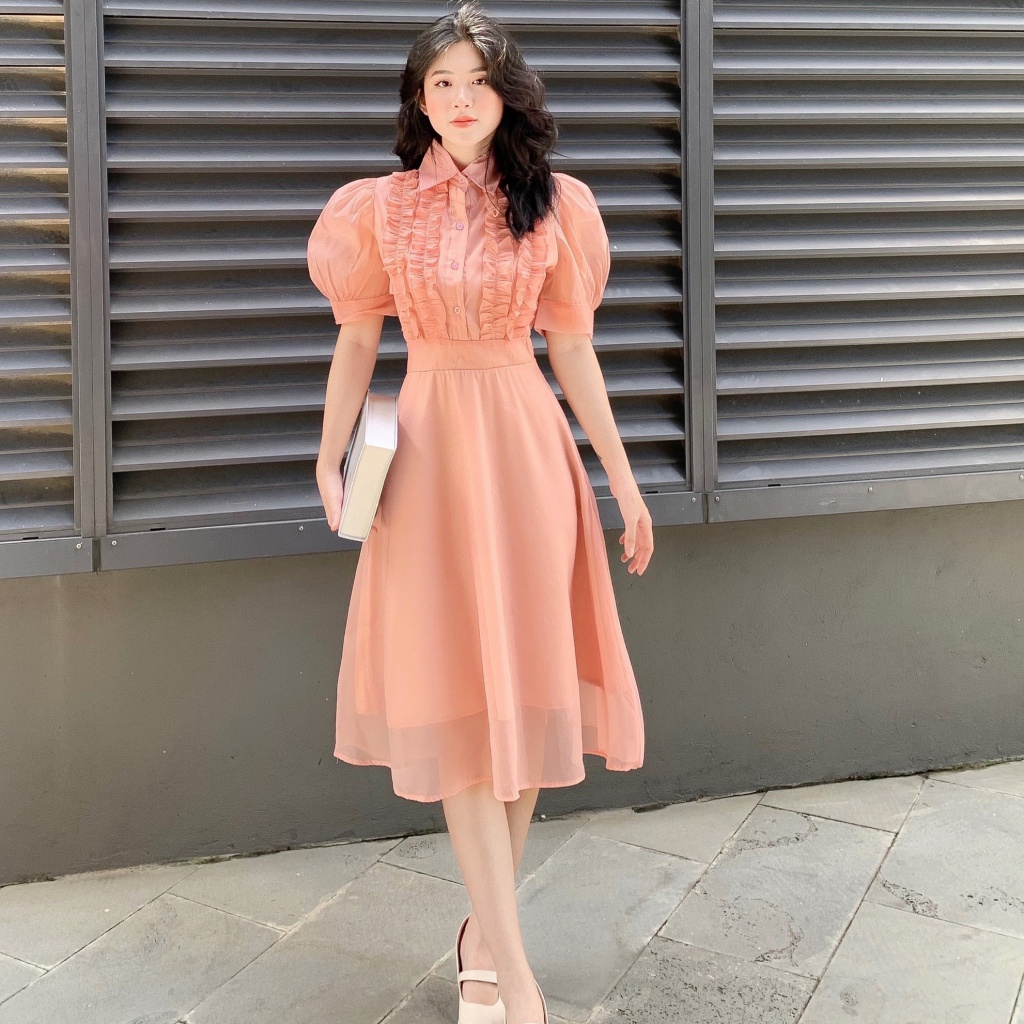 🌸 ĐẦM SƠ MI TIỂU THƯ BÈO NGỰC - CHẤT LIỆU CAO CẤP - MÀU HỒNG BÁNH BÈO/ NÂU TÂY | BigBuy360 - bigbuy360.vn