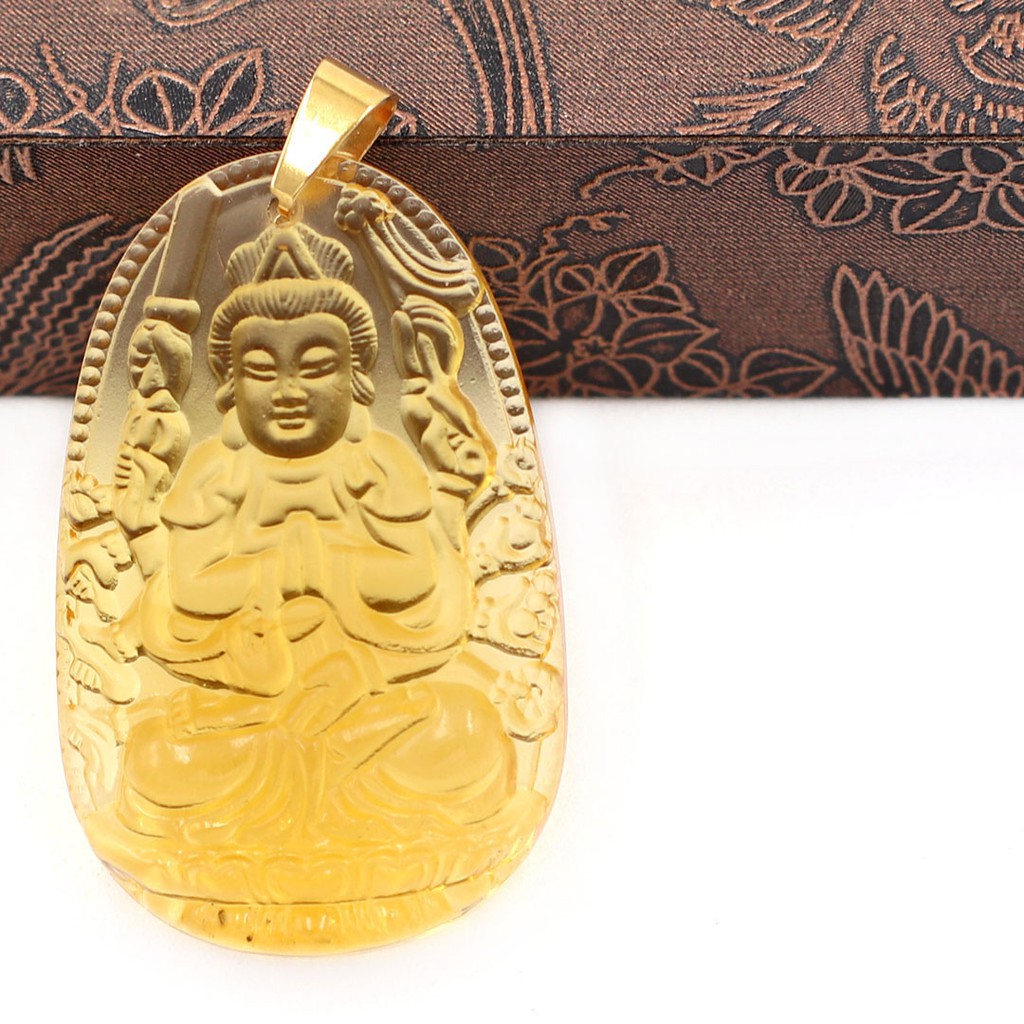 Mặt Phật Thiên Thủ Thiên Nhãn Pha Lê Vàng 3.6cm - Phật bản mệnh tuổi Tý - Mặt size nhỏ - Tặng kèm móc inox