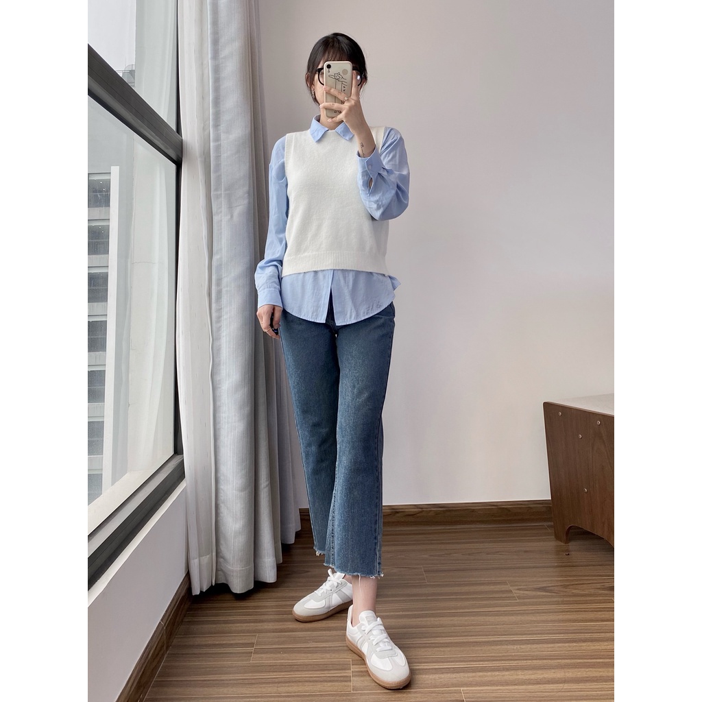 Áo gile cổ tròn trơn basic AUBE