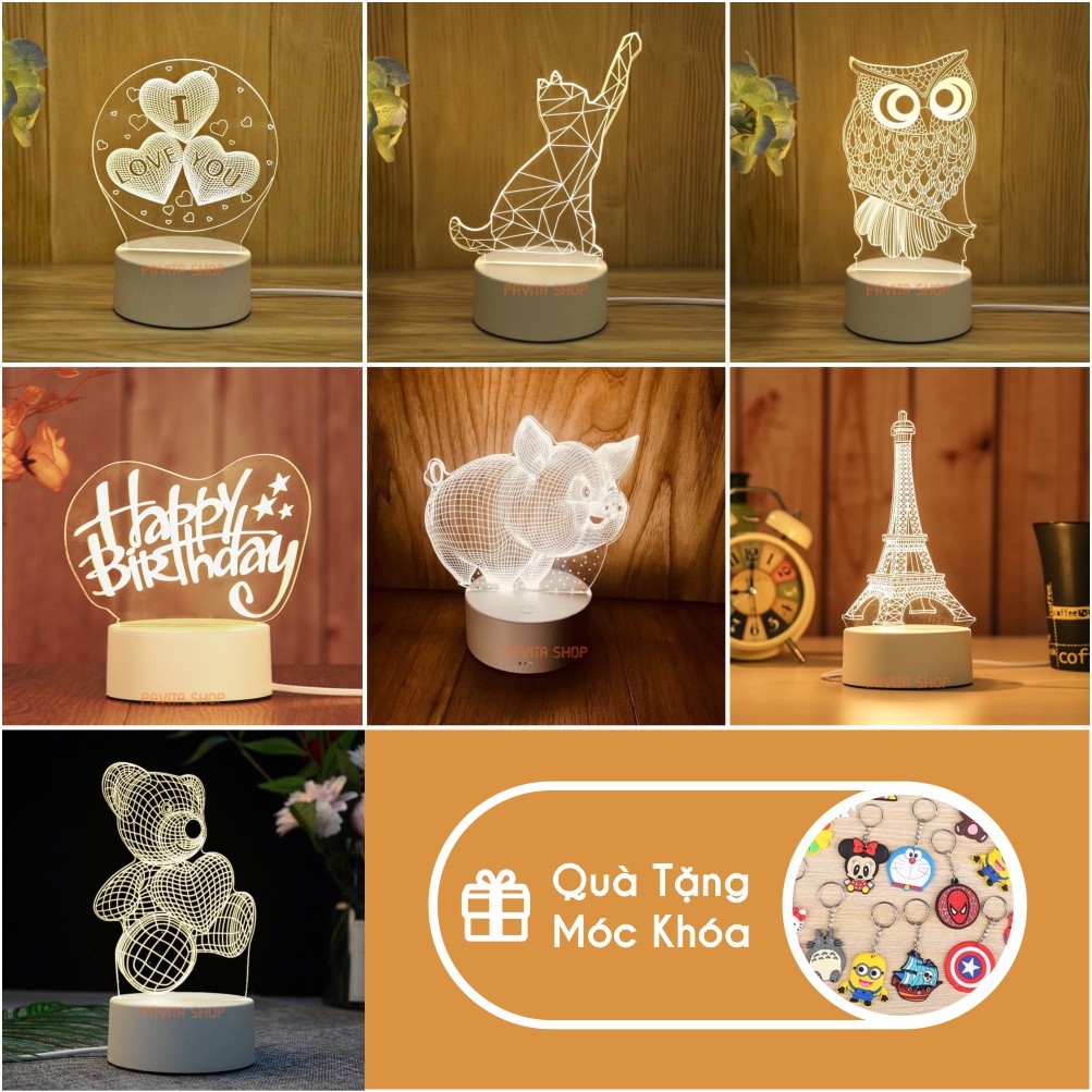 Đèn ngủ 3d PAVITA trang trí phòng, quà tặng ý nghĩa cho bạn gái, bạn trai, cho bé