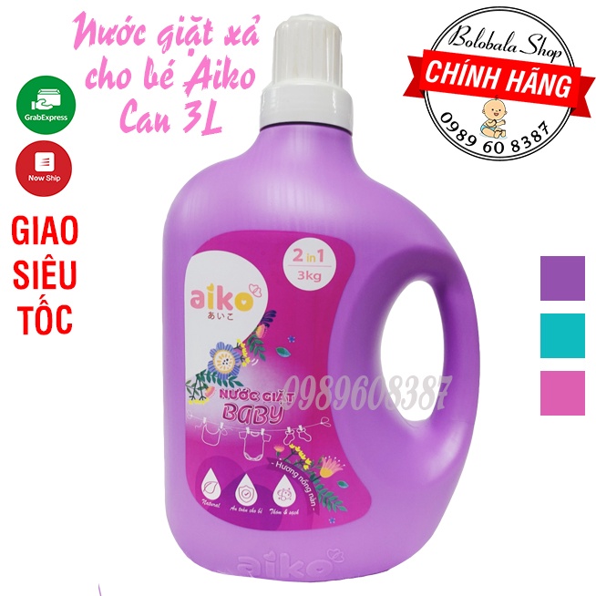 Nước Giặt Xả 2in1 AIKO can 3000ml - An Toàn cho Bé