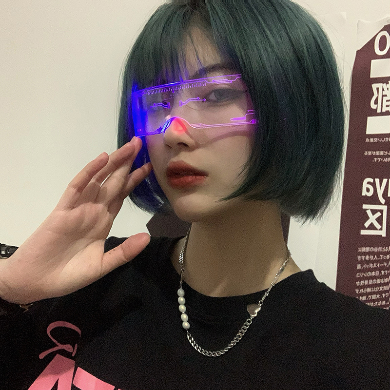Mắt kính 19903 dạ quang trong suốt nhiều màu sắc phong cách công nghệ cá tính thời trang đường phố sáng tạo cho nam nữ