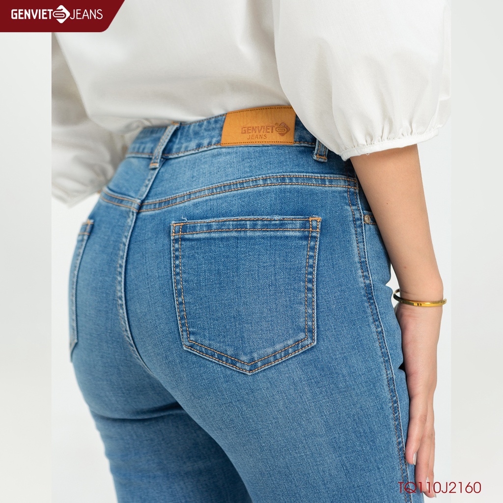 Quần Jeans Nữ Trơn Dáng Loe Vẩy Xỏa Tưa Gấu Chất Bò Mềm Cao Cấp Đôc Lạ Sang Chảnh Genviet TQ110J2160