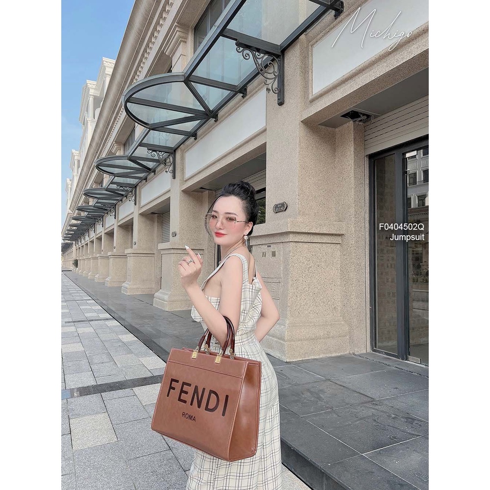 Jumpsuit kẻ caro dài ống suông thắt nơ eo 2 dây!