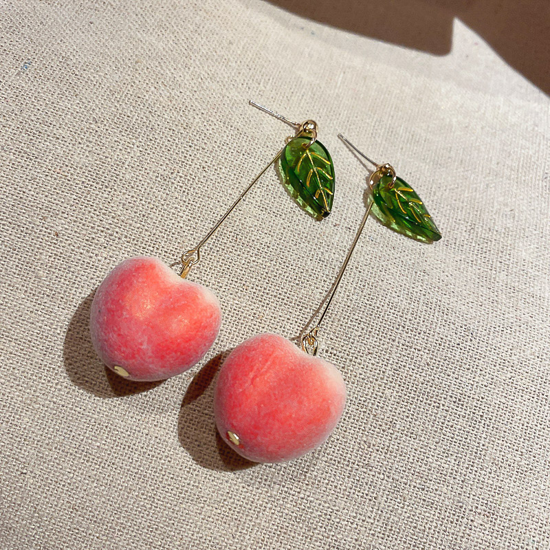 Peach eardrop female silver needle earrings Korean temperament net red earring personality