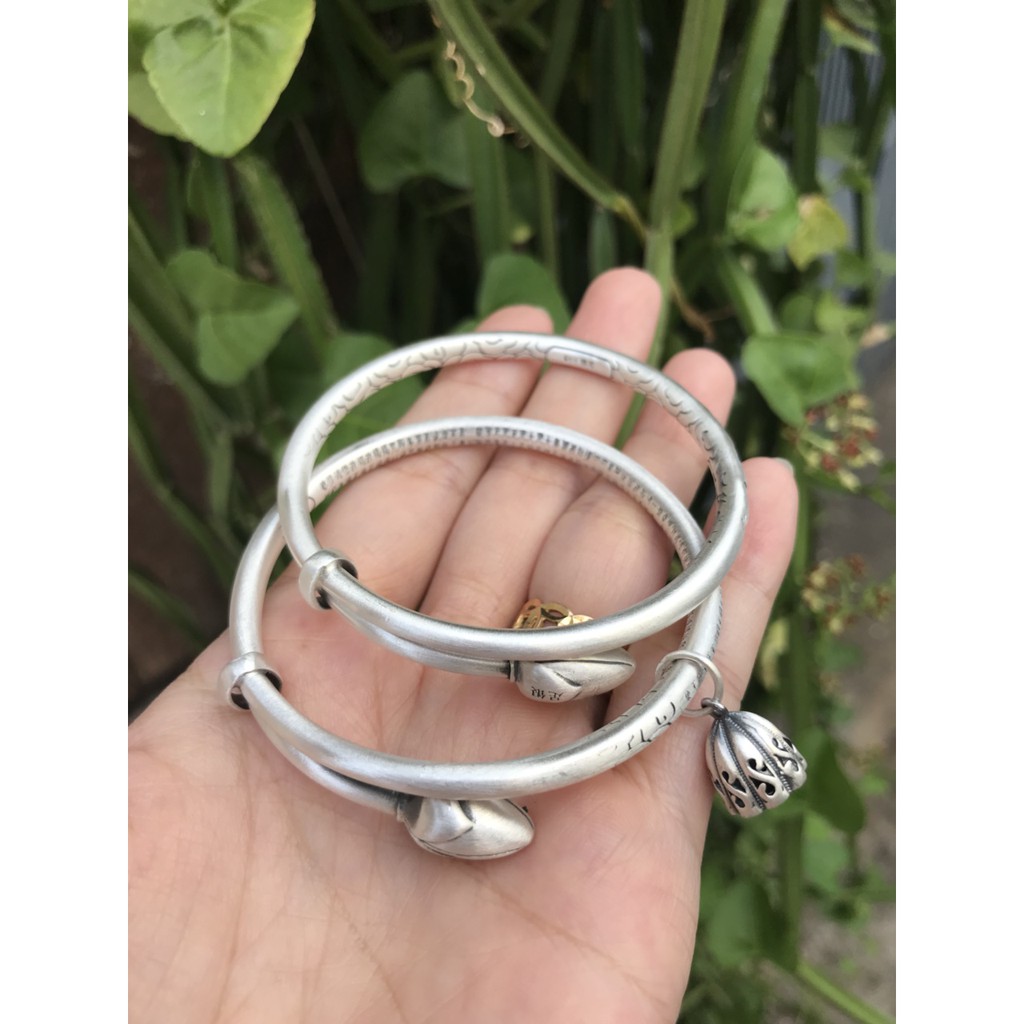 Vòng tay bạc Bạch Liên, lắc tay hoa sen freesize mix cham đài sen