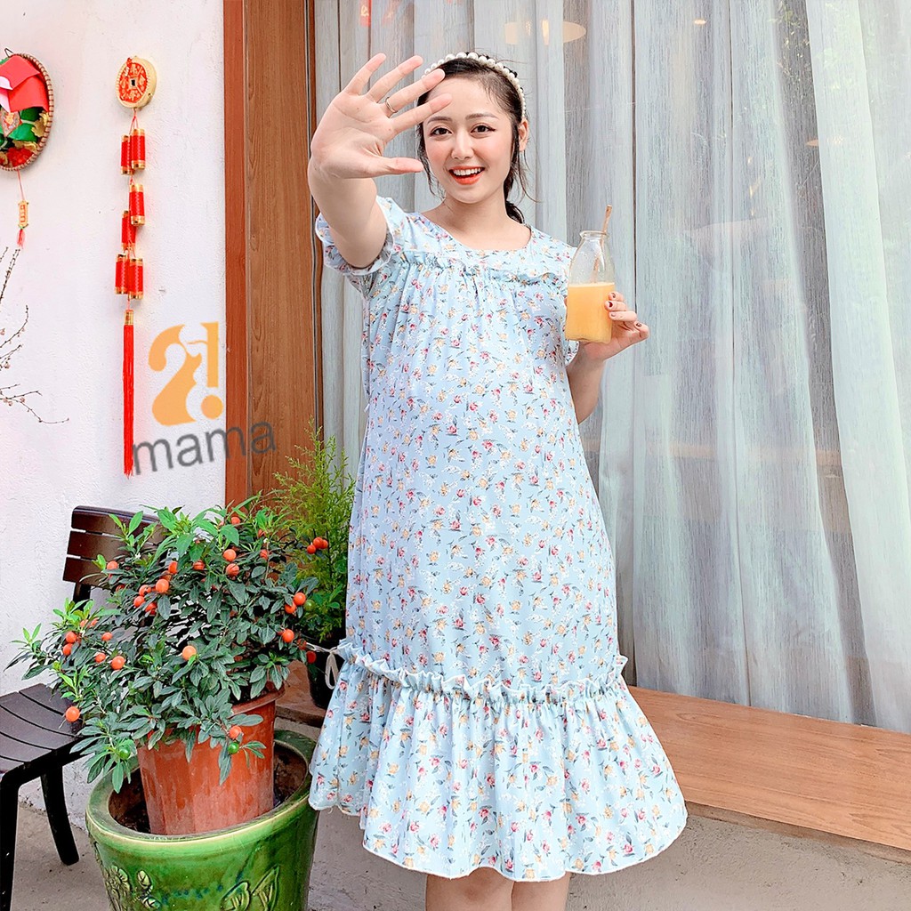 [BÁN SỈ] Đầm váy bầu dự tiệc 2MAMA thiết kế đuôi cá dáng suông hoa nhí V46