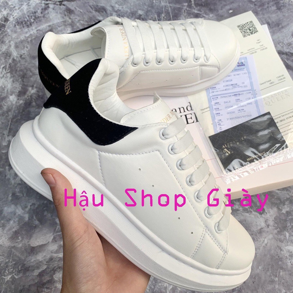 Giày thể thao,Sneakers nam nữ mqen trắng gót đen,phản quang tăng chiều cao 4cm,êm chân