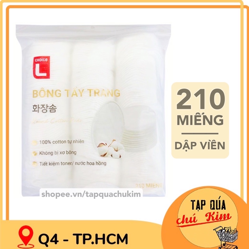 Bông tẩy trang cotton CHOICE L 210 miếng có dập viền không bị xơ bông và mềm mịn - tapquachukim