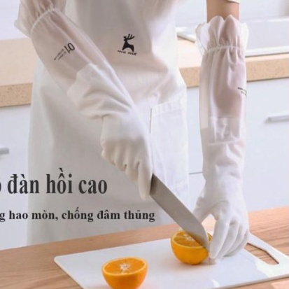 [Hàng Loại 1] Găng Tay Rửa Chén Bát Lót Nỉ Siêu Dai Dài Tay - Cổ cao - Có chun chống tụt 88237