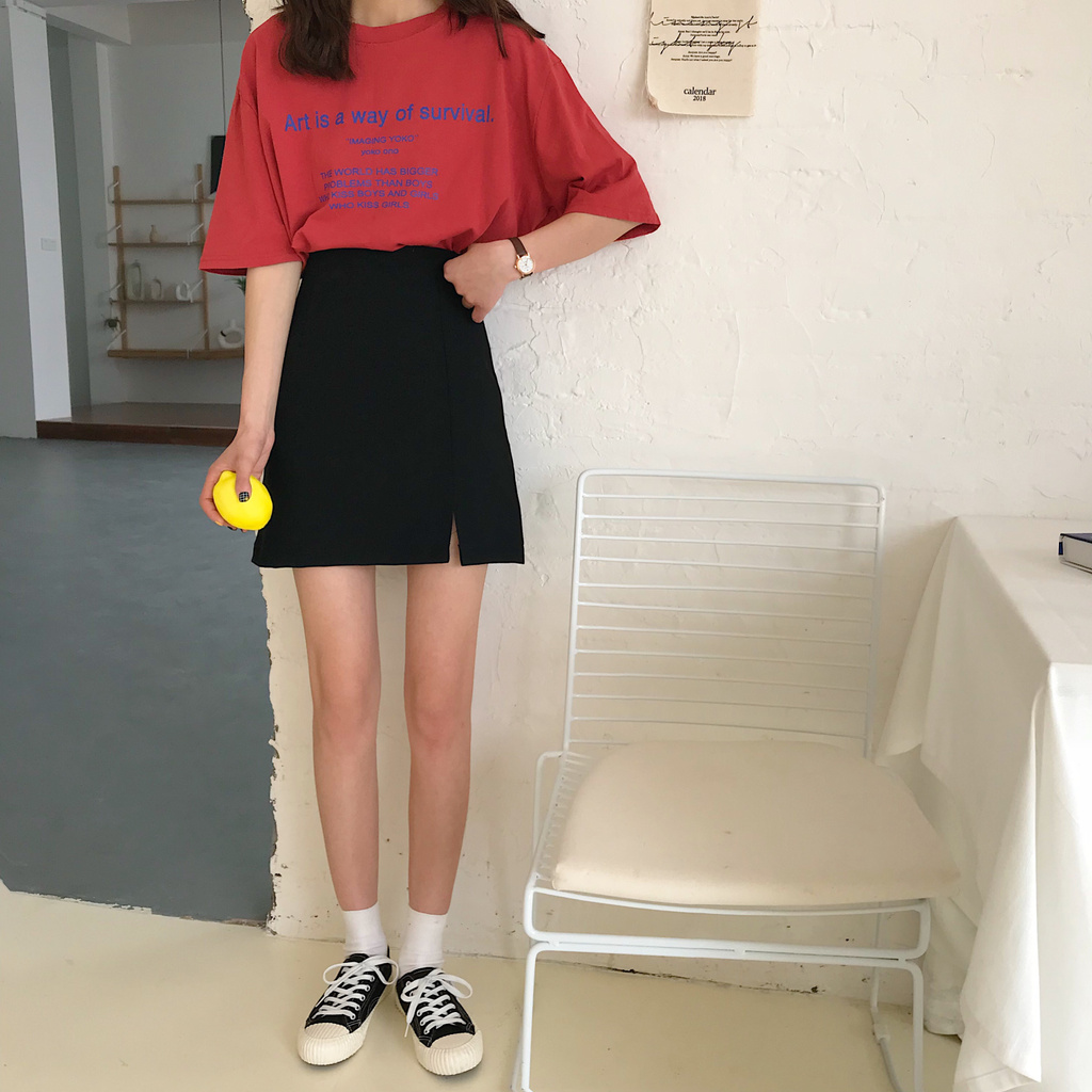 [Hàng Oder] Phiên Bản Hàn Quốc Mới: Váy Chữ A Lưng Cao Xẻ Túi Hông Váy Ngắn Kết Hợp Với Mọi Loại Áo Hai Màu Trắng Đen