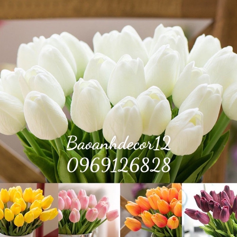 Hoa tulip( tuy líp) giả lá xoăn bằng cao su non( hàng cao cấp) mùi thơm nhẹ, giống thật 99%