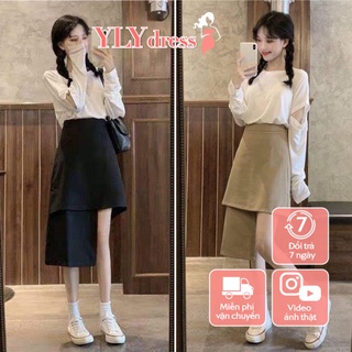 Chân váy umi lêch tầng freesize ulzzang sẵn 2 màu - Chân váy midi kiểu dáng hàn quốc chất umi co giãn nhẹ WK078