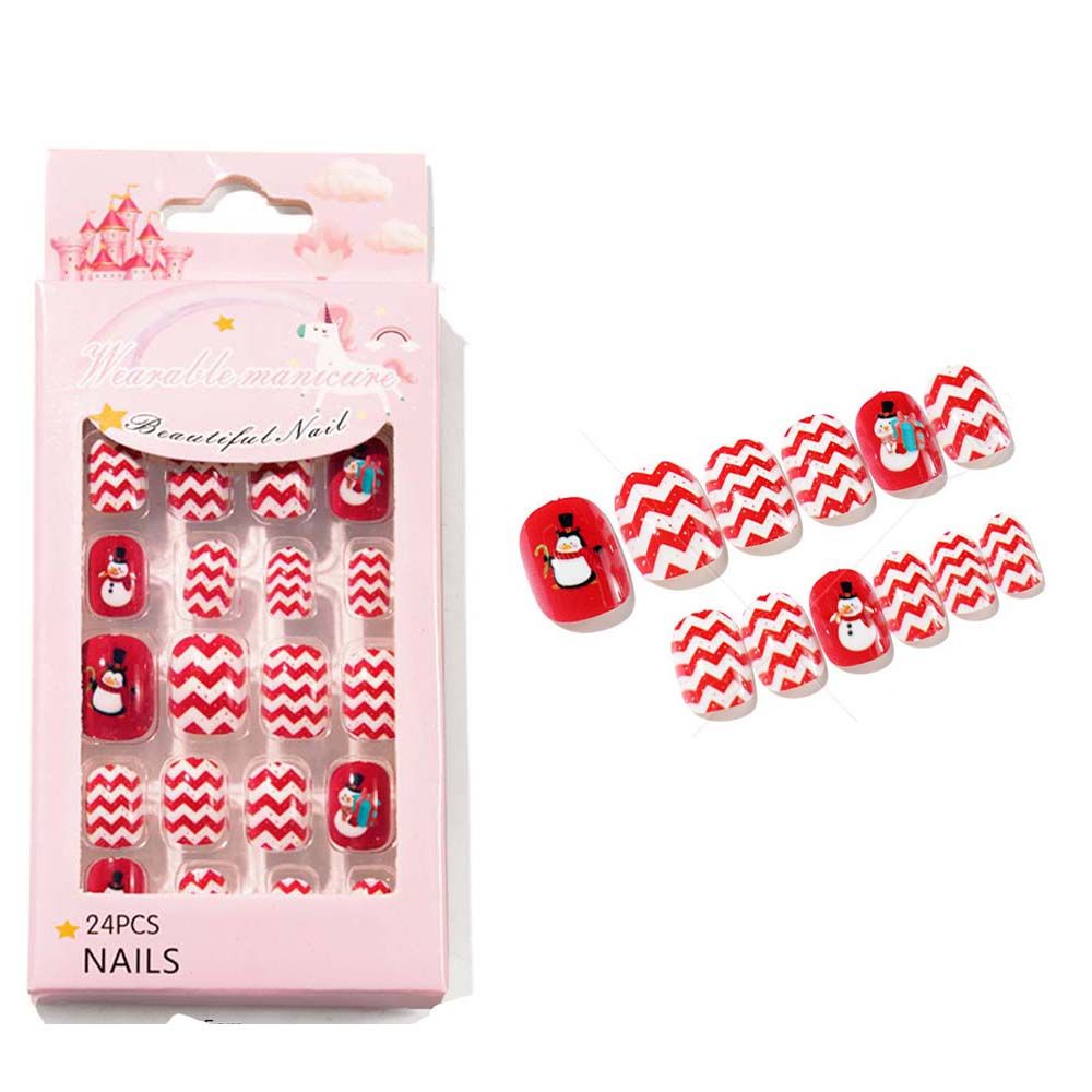 [Hàng mới về] Bộ 24 móng tay giả bằng acrylic phong cách giáng sinh thời trang cho bé gái
