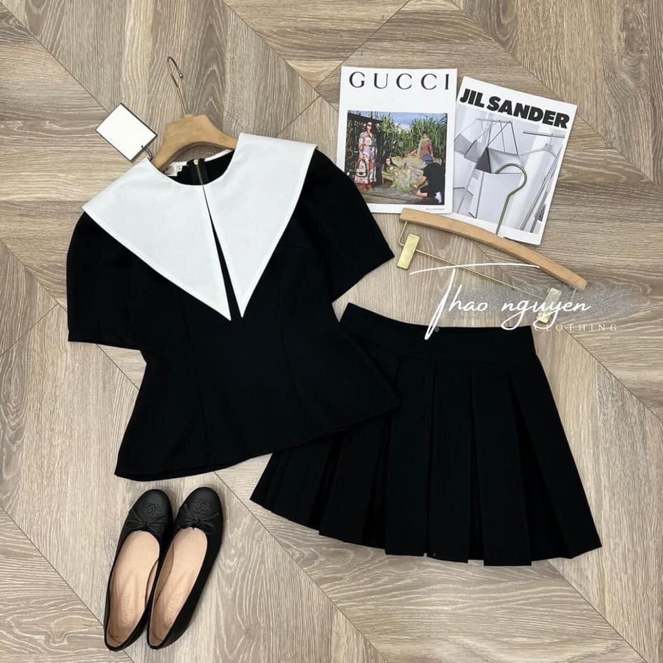 Set áo cổ sen mix chân váy siêu hot