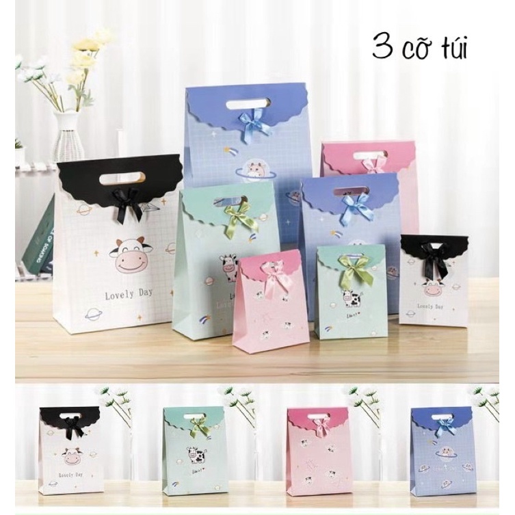 Túi giấy có nắp đính nơ các cỡ