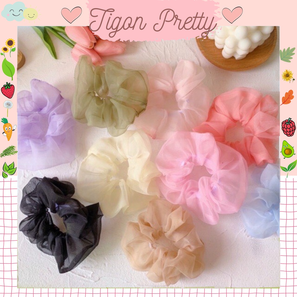 Cột tóc vải Scrunchies voan ánh sáng Màu Pastel