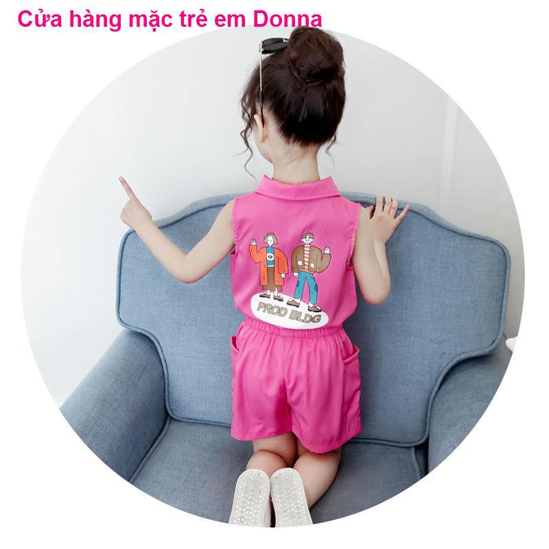 bộ thể thao cho béCô gái thiết lập mùa hè 2020 Super Qi mới Hợp thời trang Net Summer Quần áo trẻ em màu đỏ short11