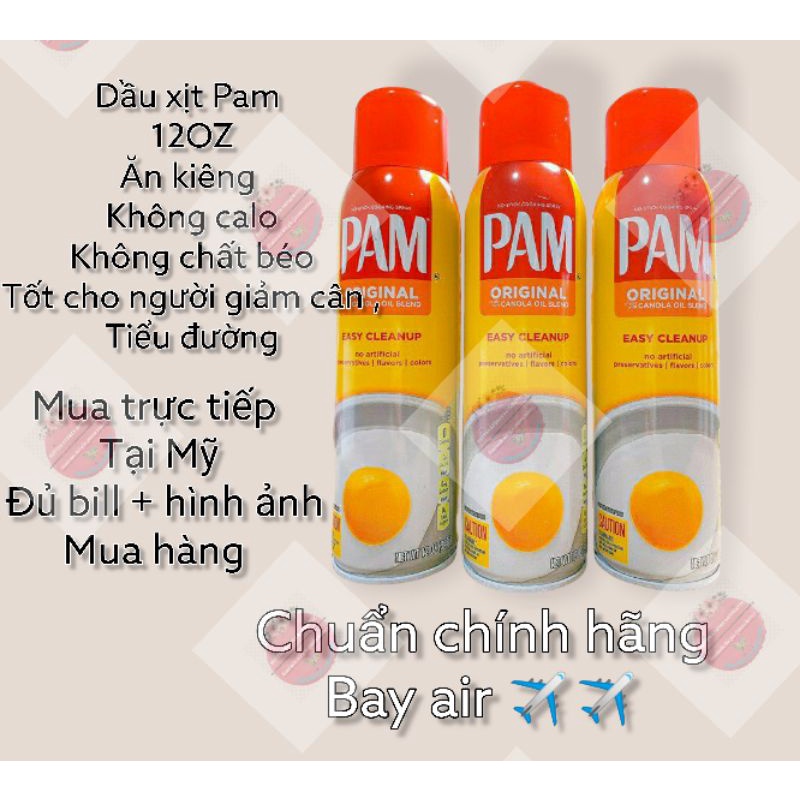 [12oz][Authbill bay ✈️ date mới] Dầu xịt ăn kiêng Pam loại to nhất