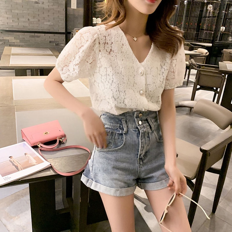 Áo sơ mi IELGY phối ren phong cách Phương Tây cho nữ