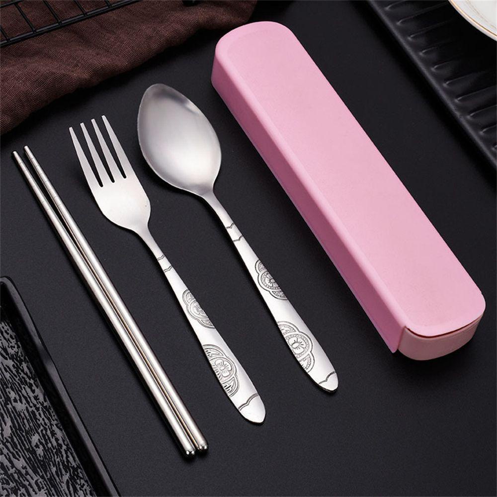 Bộ 3 Món Muỗng Đũa Nĩa Bằng Thép Không Gỉ Thiết Kế Nhỏ Gọn Tiện Dụng Mang Theo Du Lịch