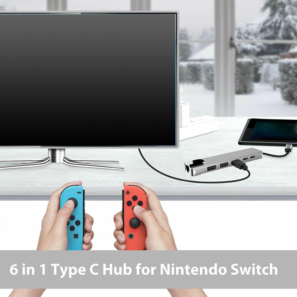 Bộ Chia Cổng Usb-C 6 Trong 1 Type-C 4k Hdmi-Compatible Rj45 Ethernet Lan Cho Nintendo Switch