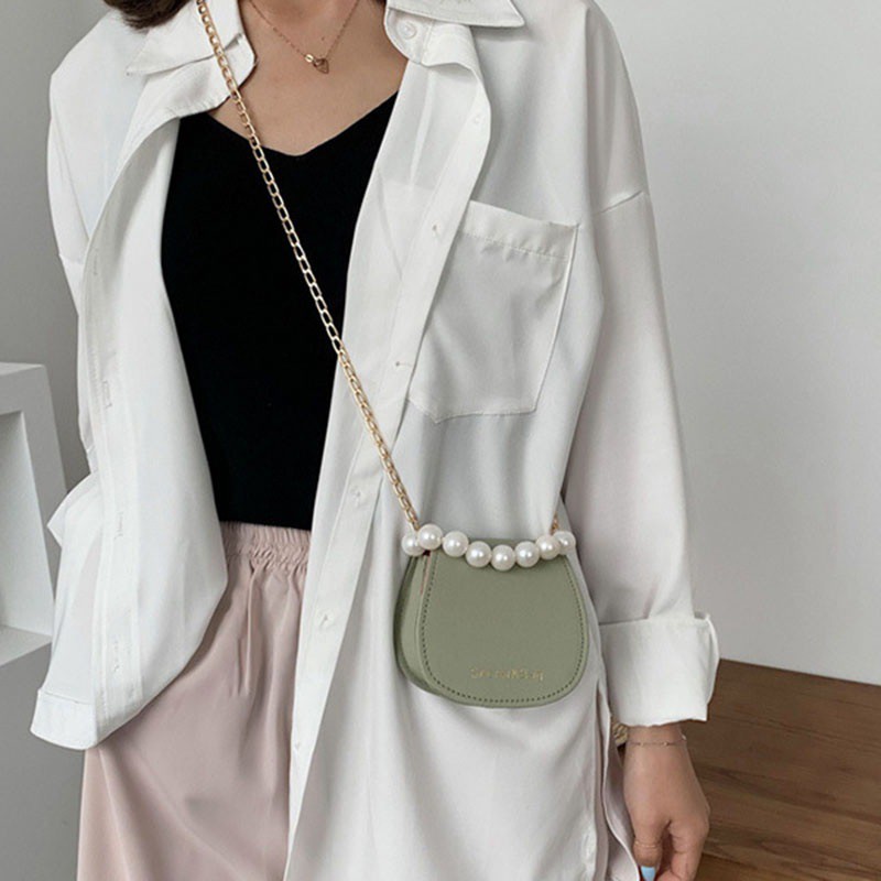 Túi Xách Nữ Túi Xách Dây Xích Đeo Vai Đính Ngọc Trai Nhân Tạo Phong Cách Hàn Quốc