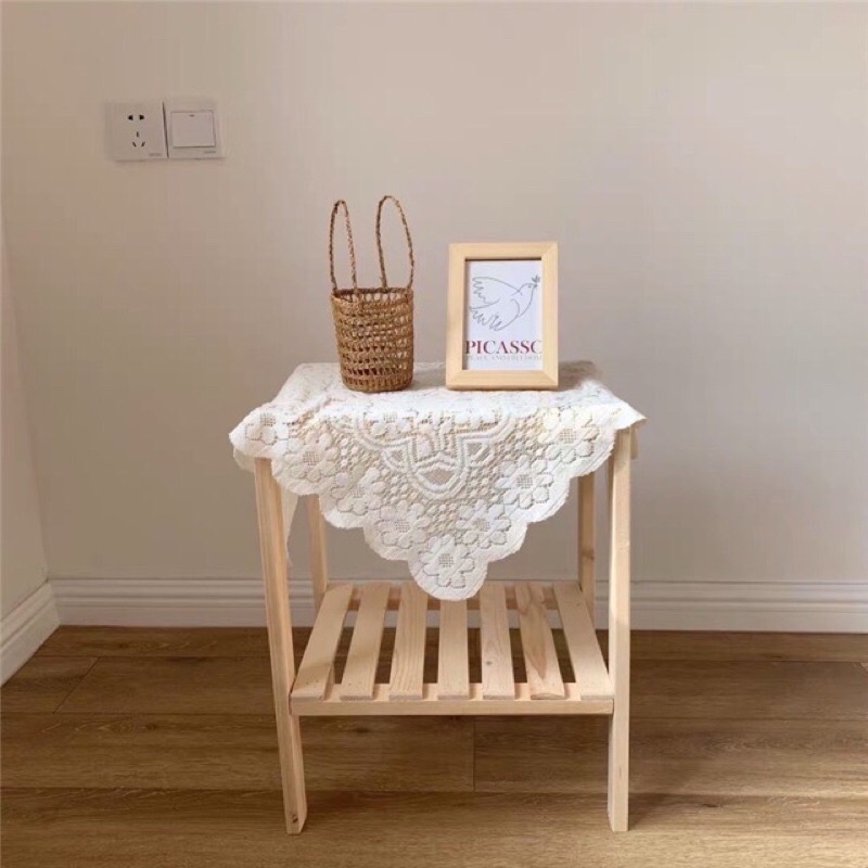 Khăn trải bàn phối ren trắng chất liệu Polyester cao cấp, khăn trải tab đầu giường, thảm picnic tiện lợi