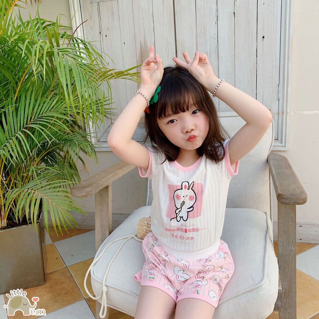 Bộ đồ bé gái Cotton xuất Nhật cộc tay _ Cartoon