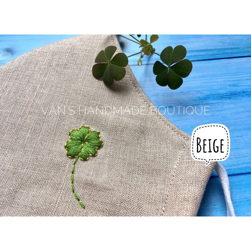 Khẩu trang vải linen thêu tay cỏ 4 lá 🍀