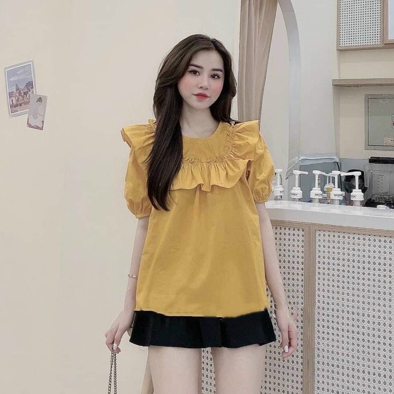 Sét đồ nữ dễ thương áo đũi cổ bèo và chân váy umi ( có lót ) xinh xắn thời trang Bella Luu Shop