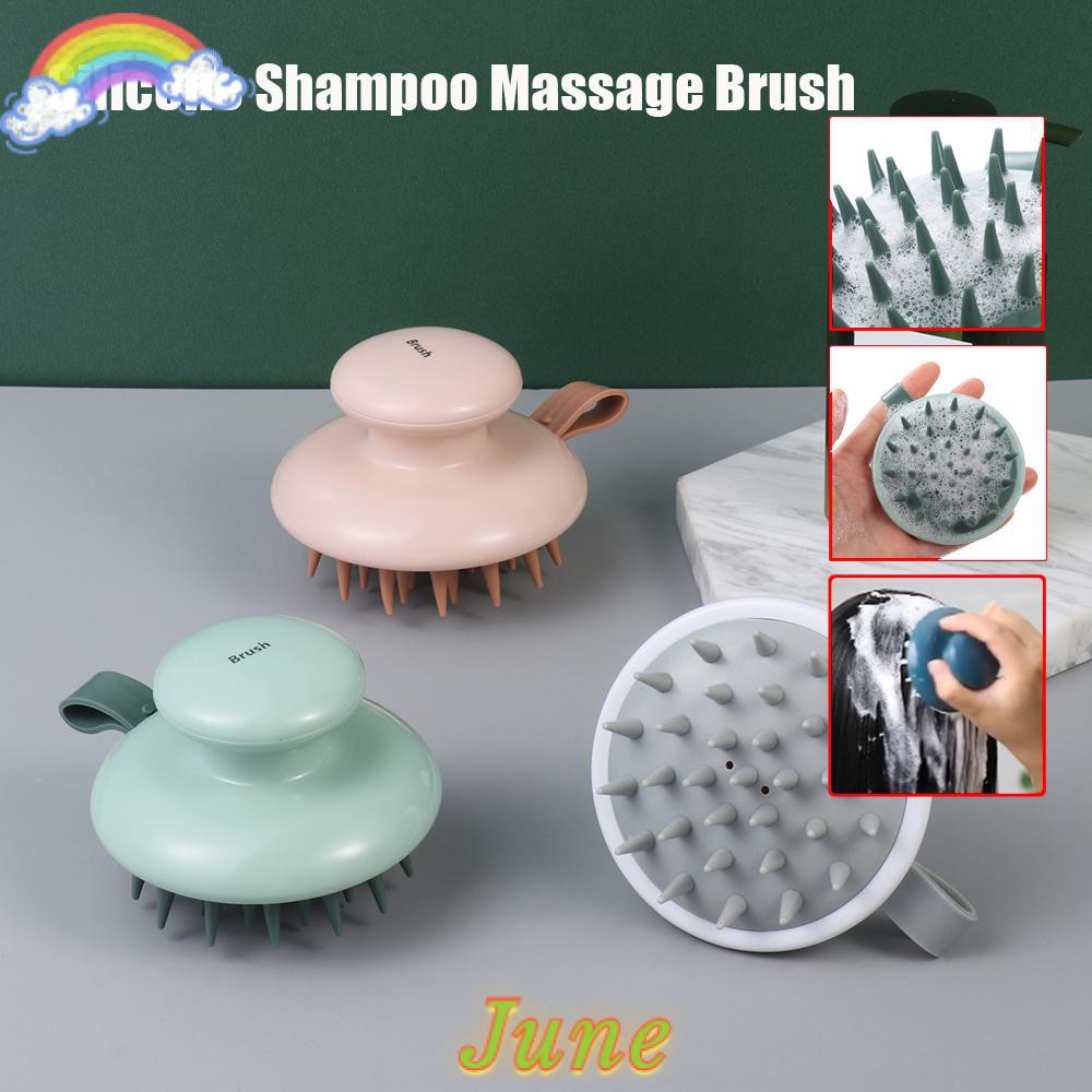 JUNE Washing Shampoo Brush Head Body Scalp Hair Comb Shower Brush Silicone Bathroom Supplies Bath Spa Tool Massage Handheld Cleaning Brushes/Multicolor