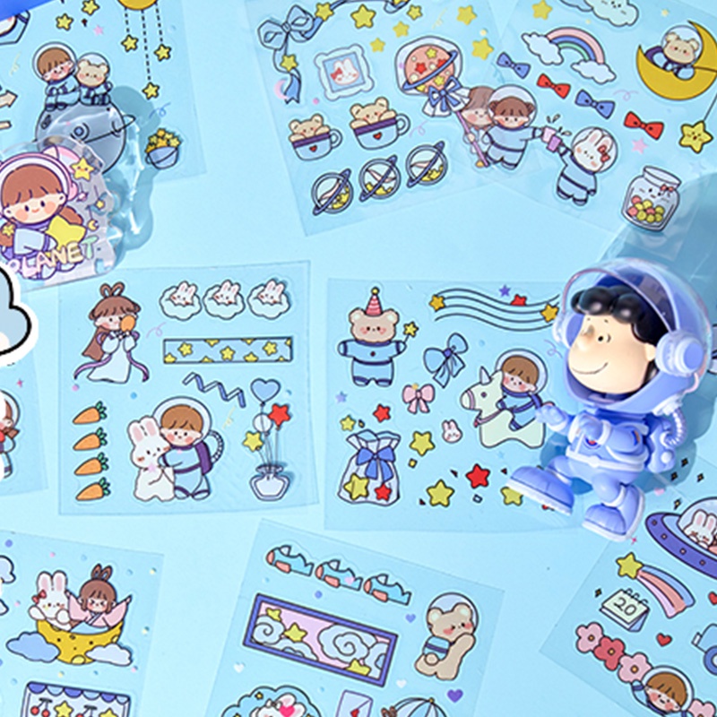 Bộ 100 Tấm Sticker Trong Suốt Chống Thấm Nước Họa Tiết Hoạt Hình Dễ Thương